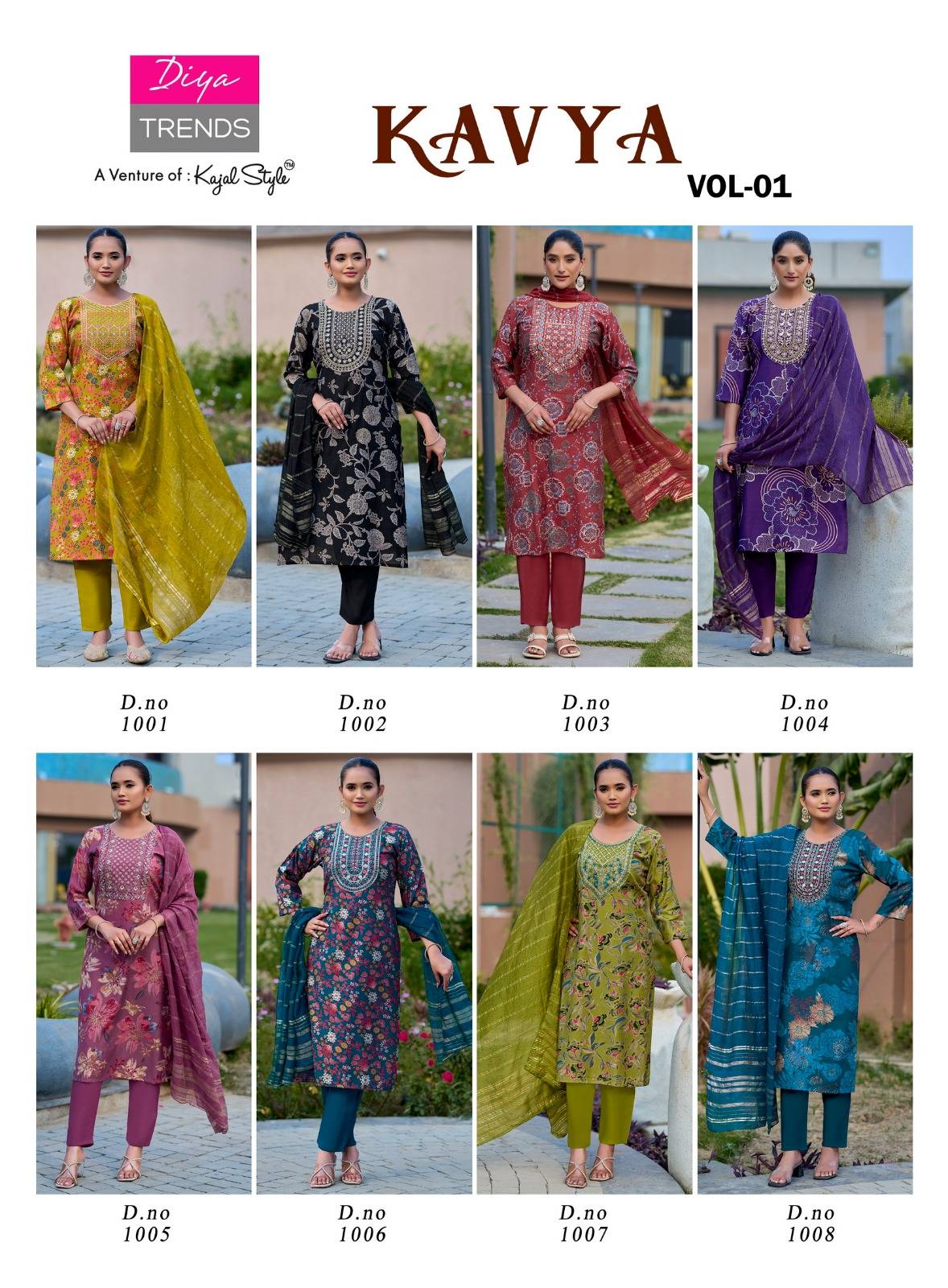 Kavya vol.1 By Diya Trends1001 To 1008 Series Beautiful Festive Suits Colourful Vertican Print Stitched Dresses At Wholesale Price